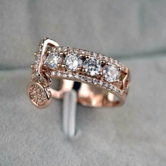 18k Rose Gold Plated Cubic Zircon Wedding Ring New - Picture 6 of 6